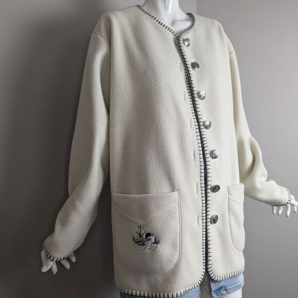 Vintage 90s Felted Fleece Jacket, Embroidered Ducks, La Fugue, Size M - Picture 2 of 10